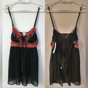 BNWT - Linda Lingerie - (Size M) 2-Piece Black Women's Chiffon Babydoll Set